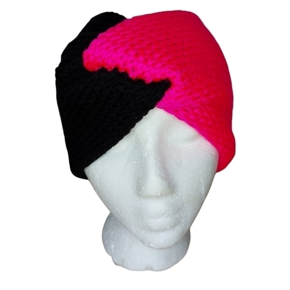 Handcrafted Neon Pink Black Twist Headband - Picture 3 of 6